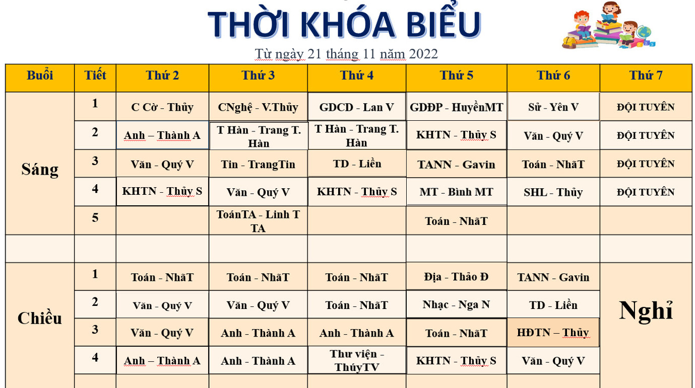 THỜI KHÓA BIỂU TUẦN 12